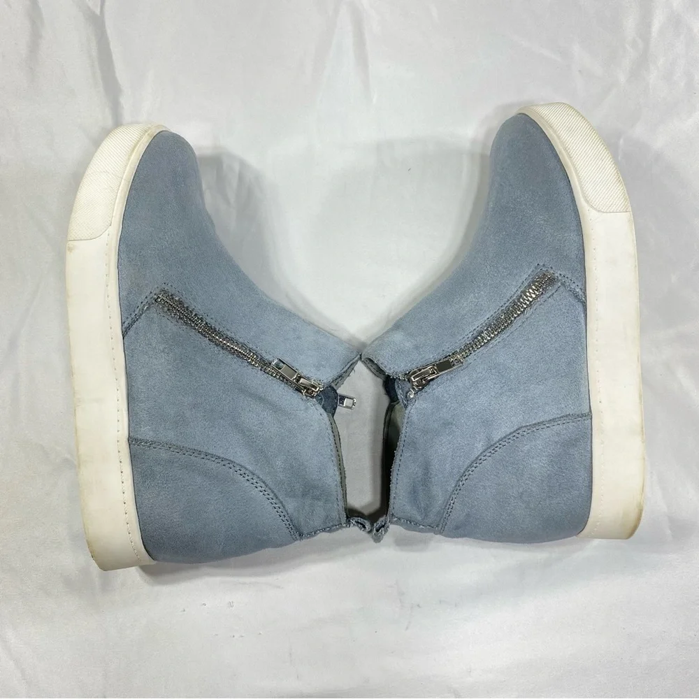 Soda Light Blue Microsuede Platform Heeled Zipper Side Sneakers